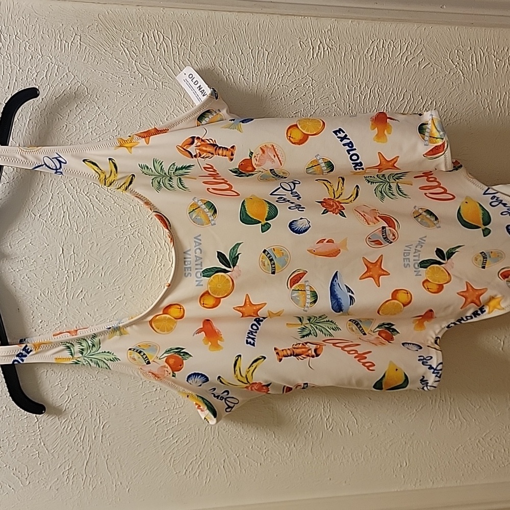 🆕Old Navy Women's Matte One-Piece Go fish print  Swimsuit